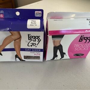 Leggs brand Day Sheer Knee Highs - Nude and black plus size